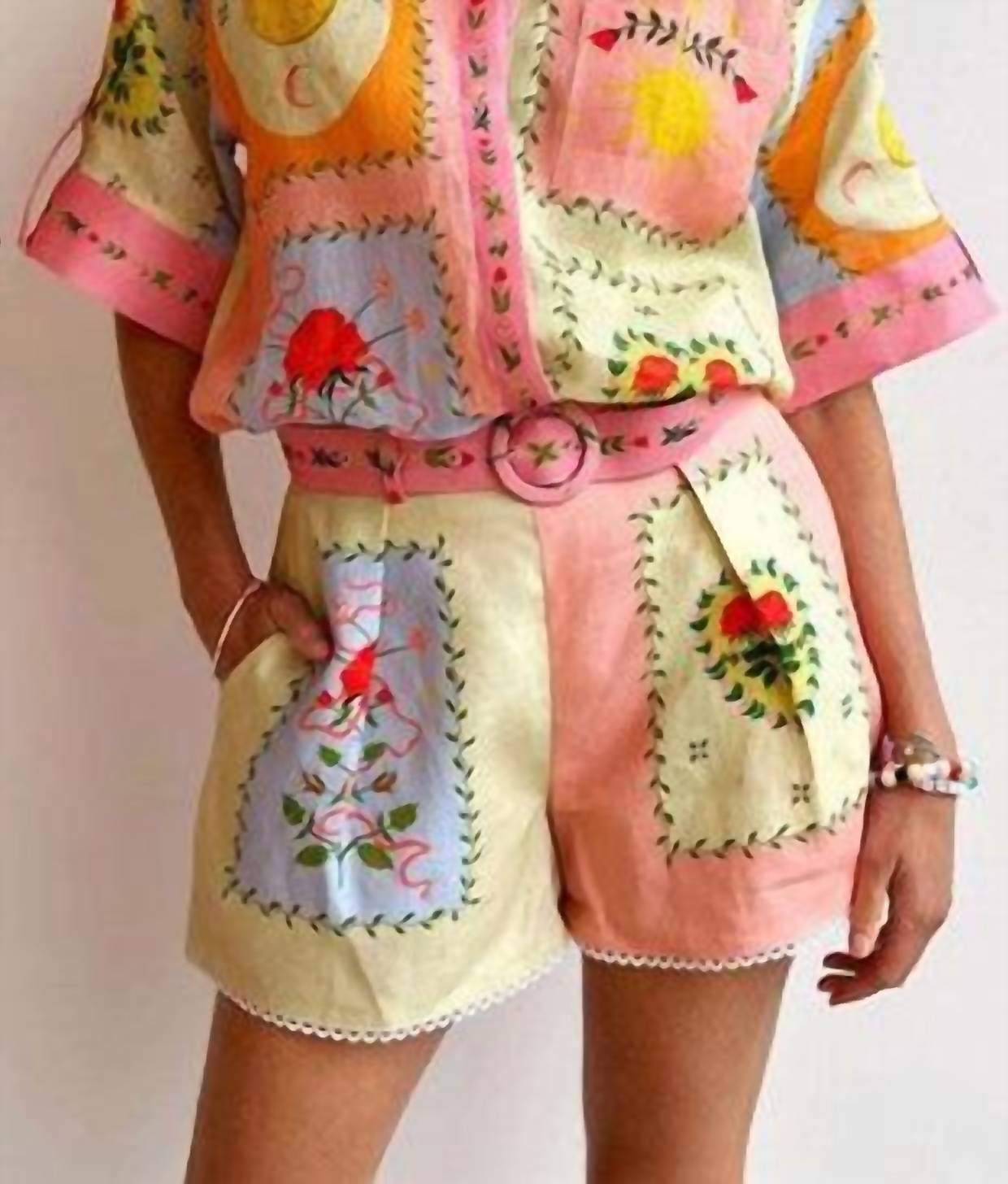 De Vave - Patchwork Print Short Sleeve Shirt and Shorts Set