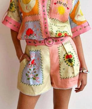 De Vave - Patchwork Print Short Sleeve Shirt and Shorts Set