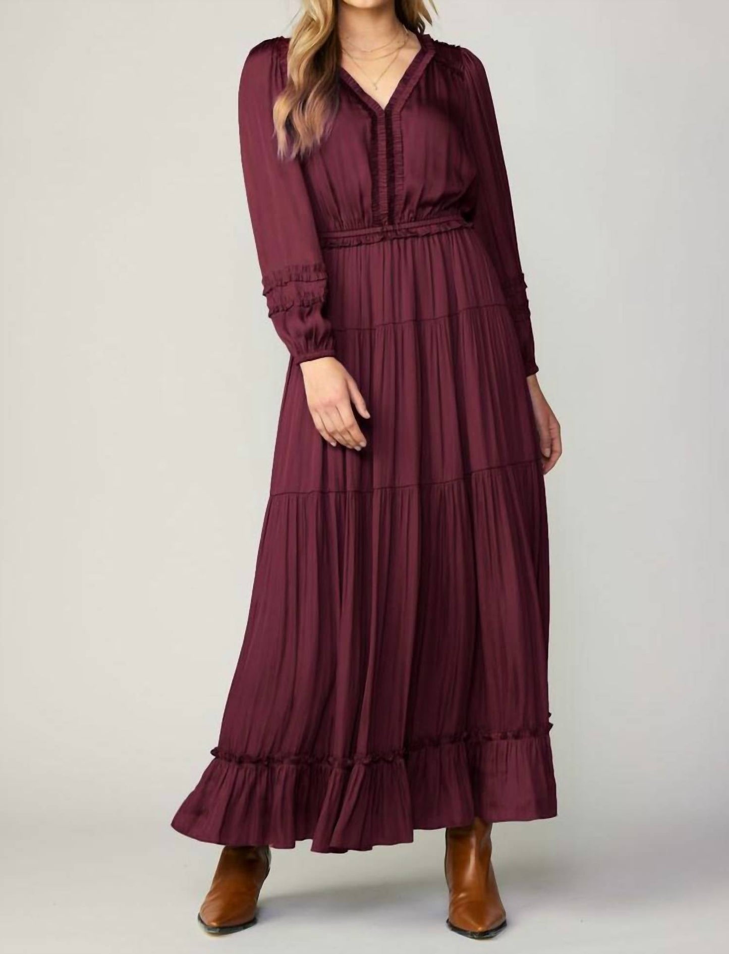 Current Air - Split Neck Tiered Midi Dress