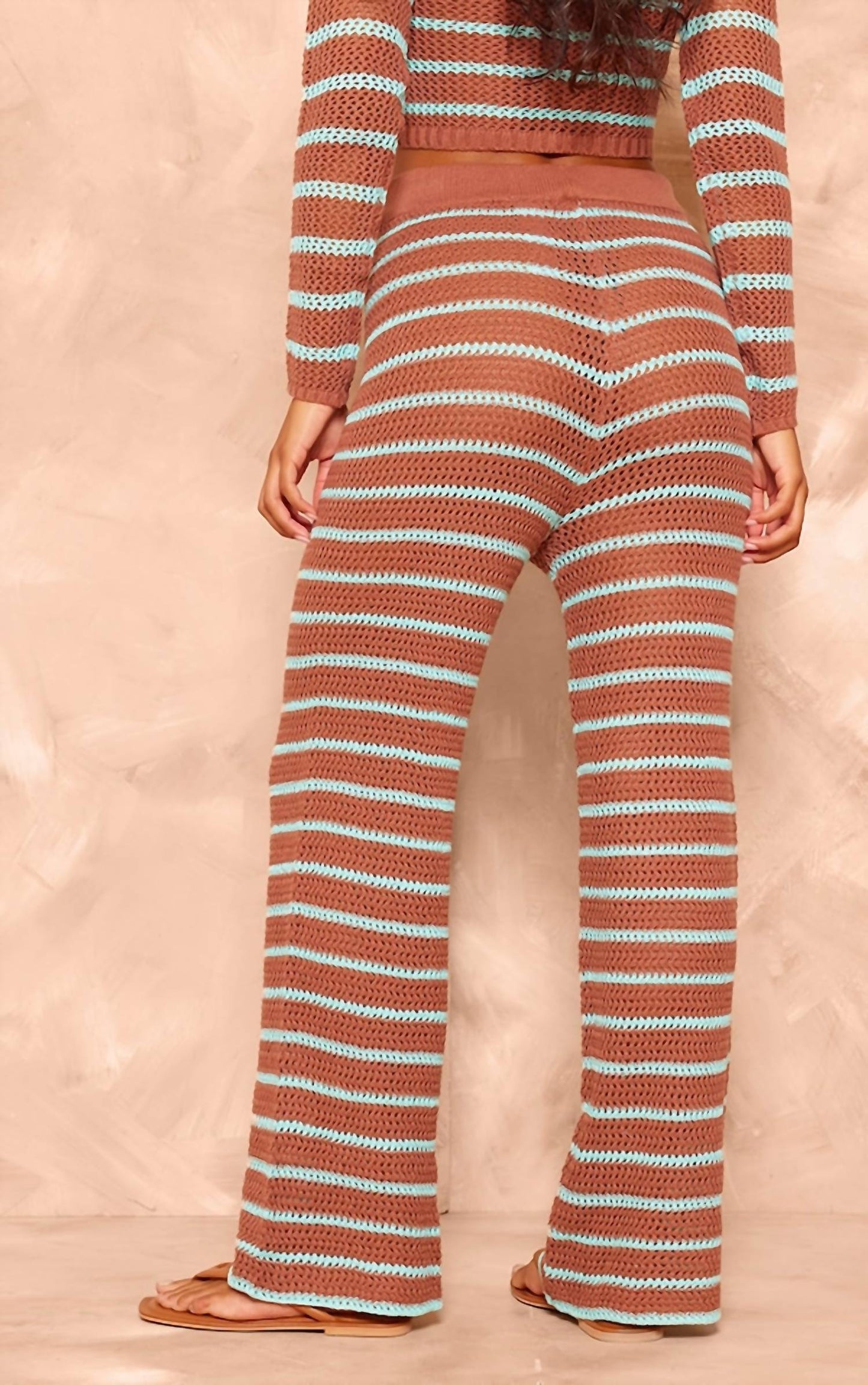 Prettylittlething - Stripe Crochet Knit Wide Leg Trousers