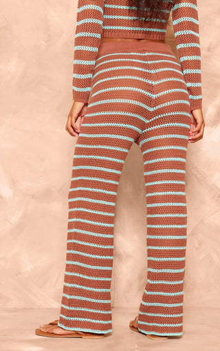 Prettylittlething - Stripe Crochet Knit Wide Leg Trousers