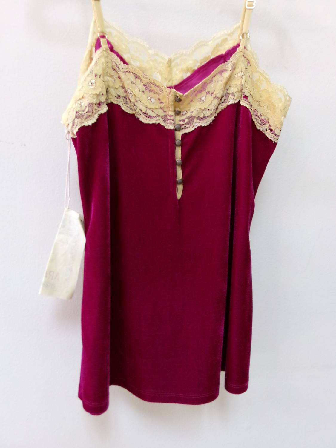 Aratta - Women's Velvet Lace Trim Cami With Button Down Back