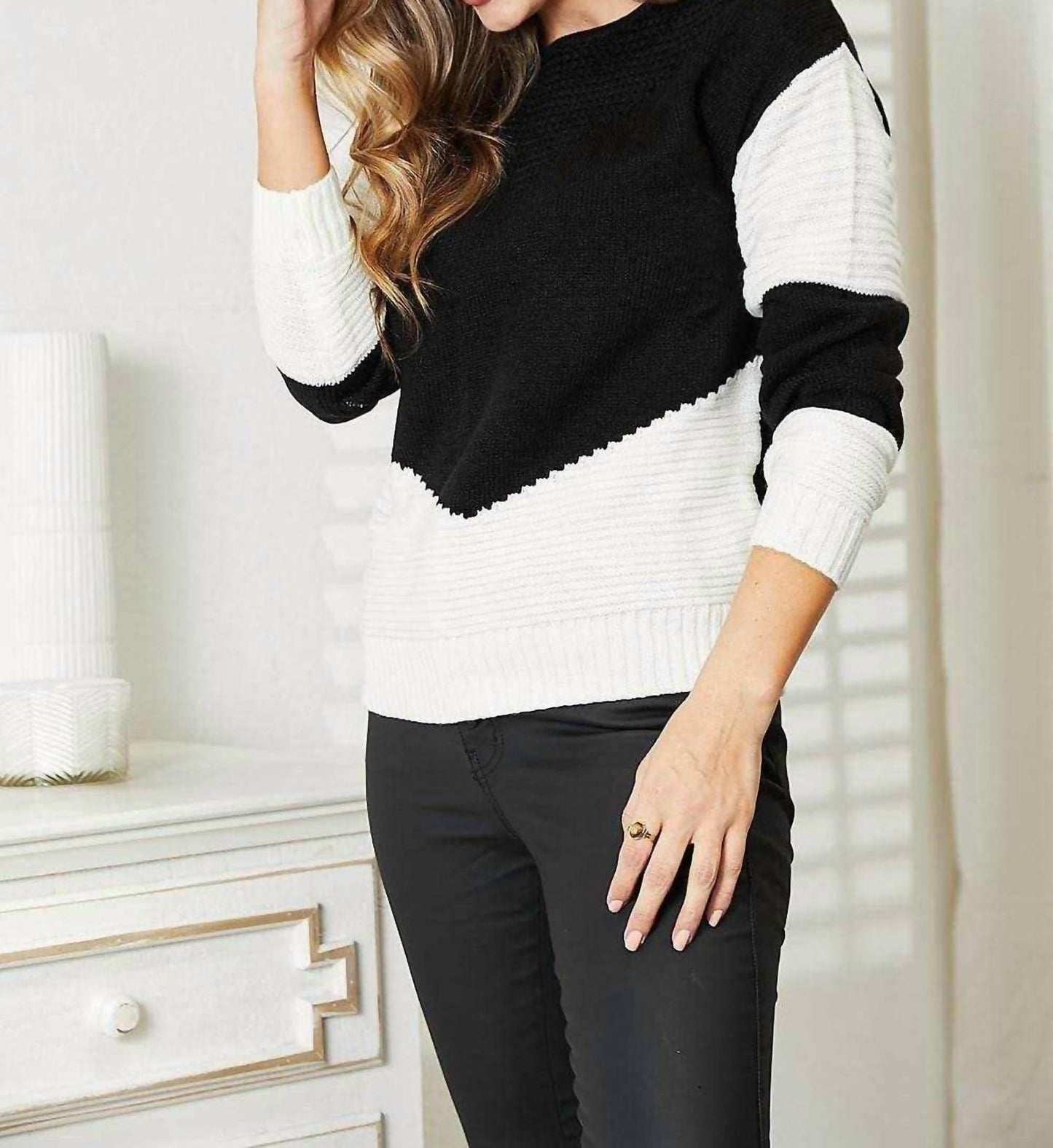 Double Take - Feminine Openwork Knit Sweater