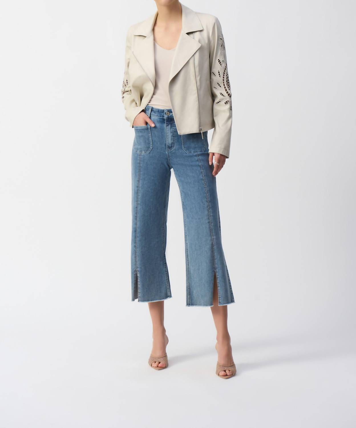 Joseph Ribkoff - Foiled Faux Suede Moto Jacket