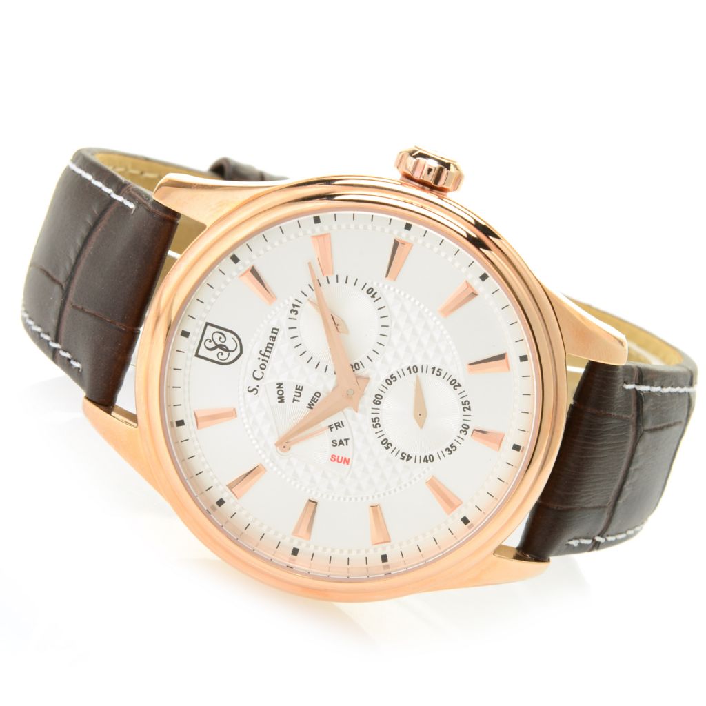 S. Coifman 44Mm Heritage Quartz Multifunction Leather Strap Watch