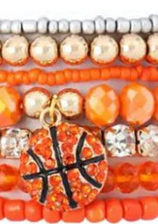 Mys Wholesale - Basketball Beaded Bracelet 6 Piece Set Stack