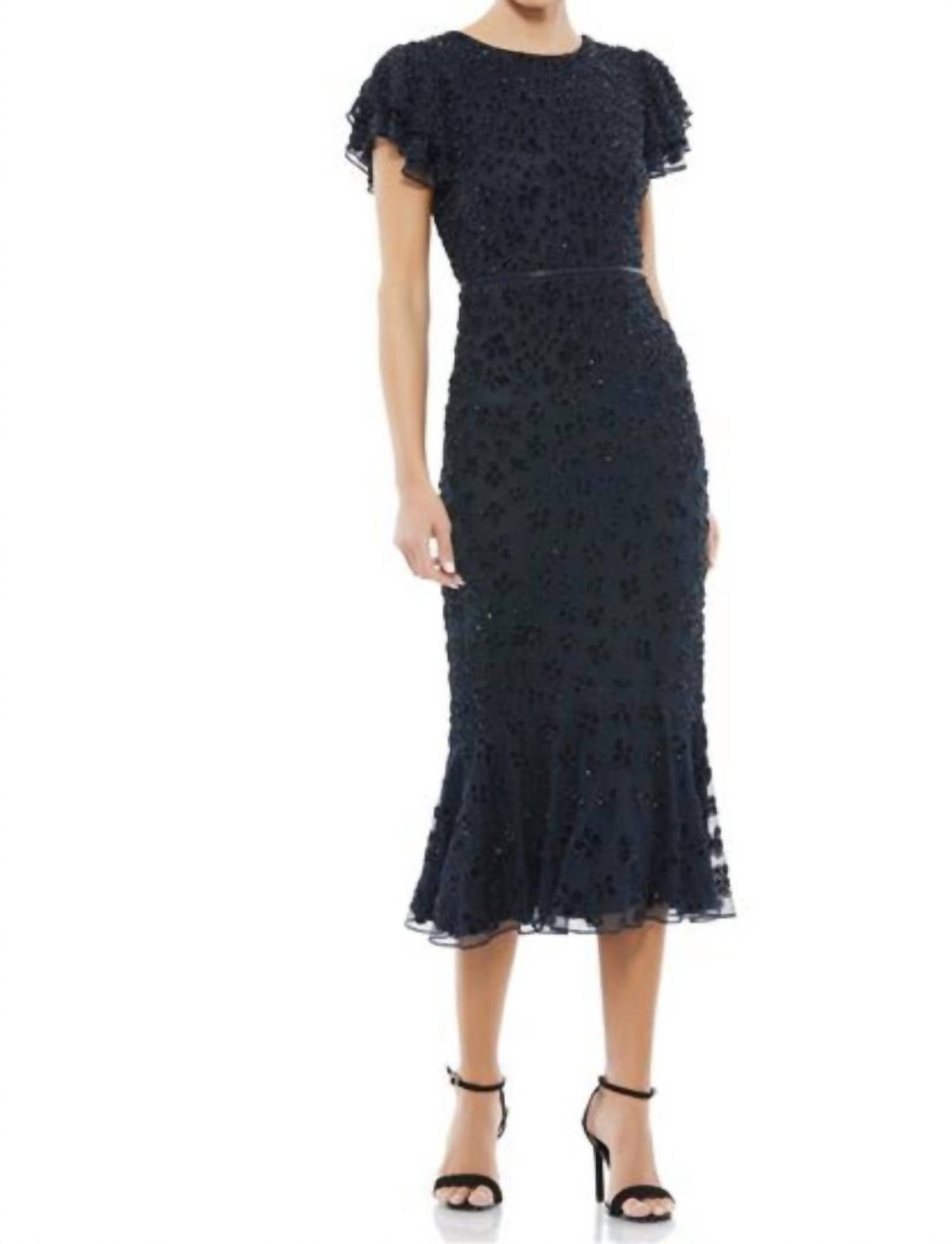 Mac Duggal - Flounce Sleeve Midi Dress