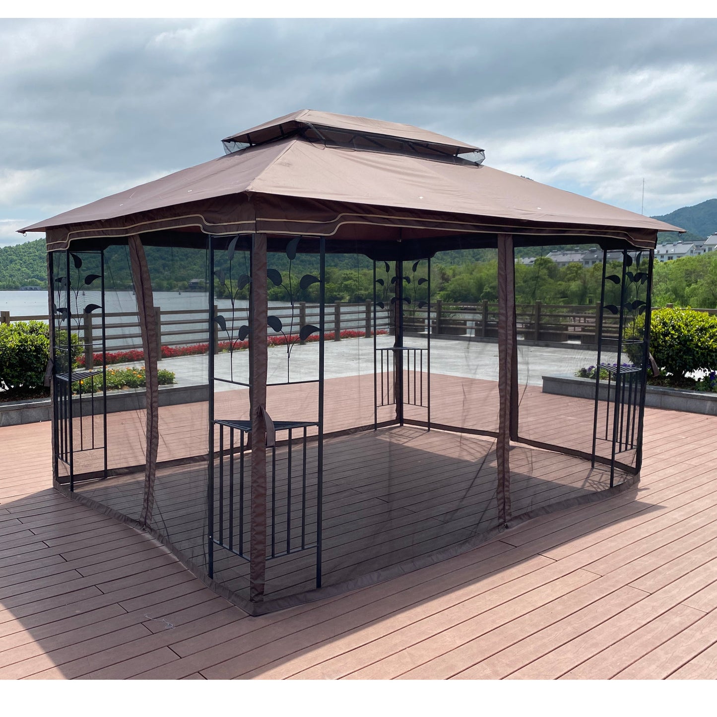 13 x 10 ft Patio Gazebo Tent with Ventilated Double Roof and Mosquito Net