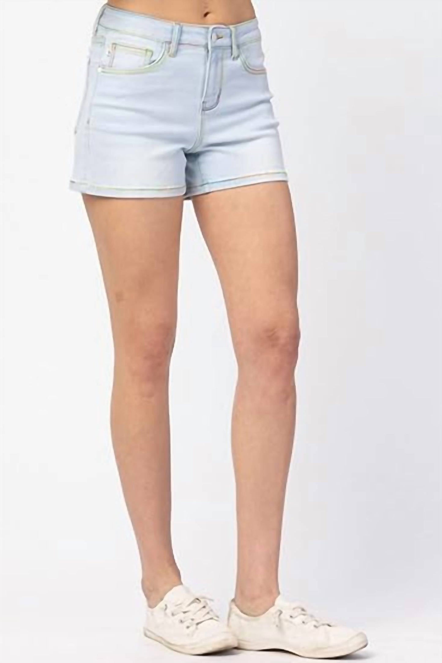 judy-blue-denim-shorts-with-colorful-stitching