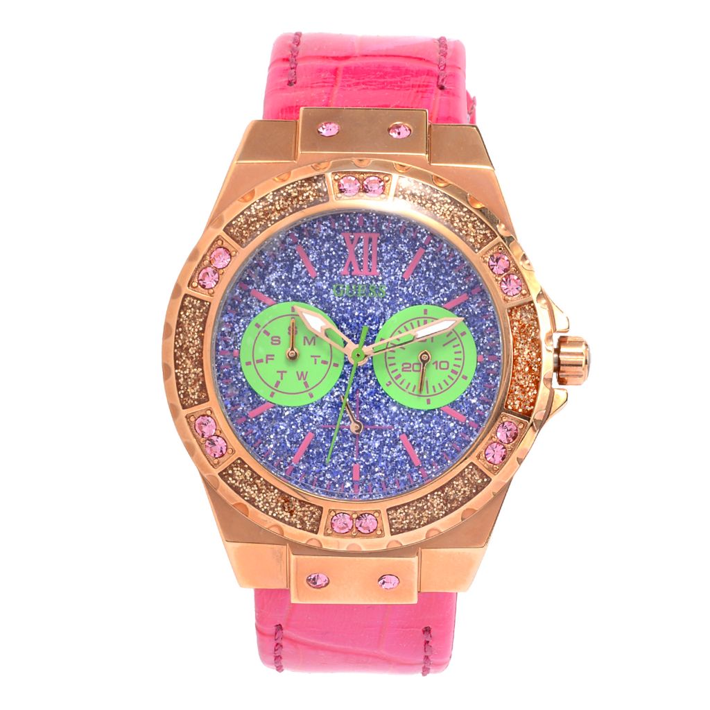 Guess Women's Limelight Quartz Day & Date Leather Strap Watch