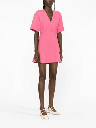 Ganni - V-neck Flared Stretch Viscose A-line Mini Dress