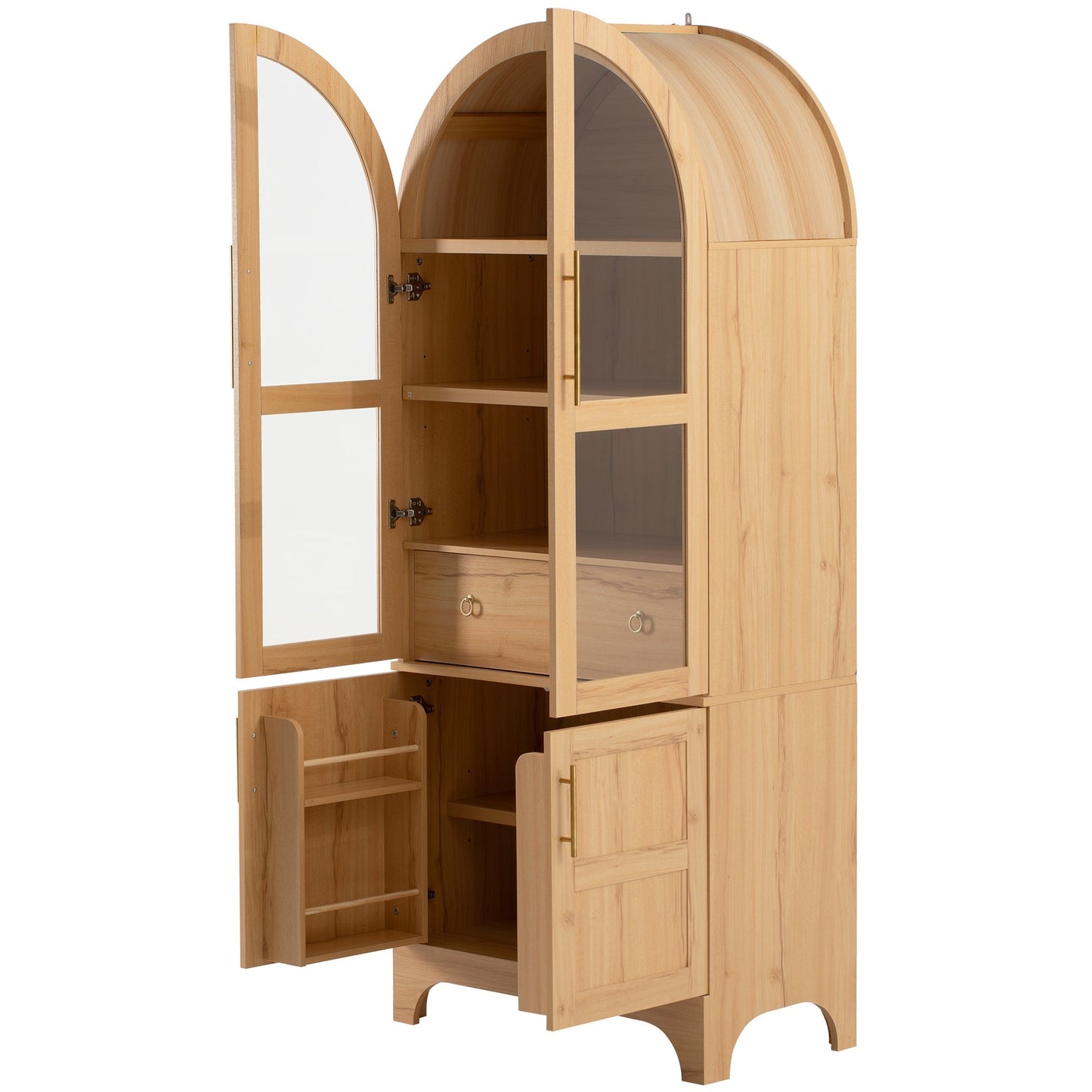 K&K 71' Tall Arched Kitchen Pantry Cabinet with Adjustable Shelves