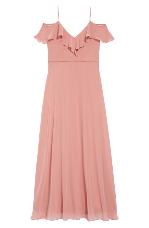Dessy Collection Cold Shoulder Chiffon Flower Girl Dress in Desert Rose, Size 16
