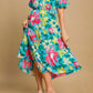 Trendsi - Umgee Full Size Tiered Floral Print Notched Puff Sleeve Midi Dress Plus Size