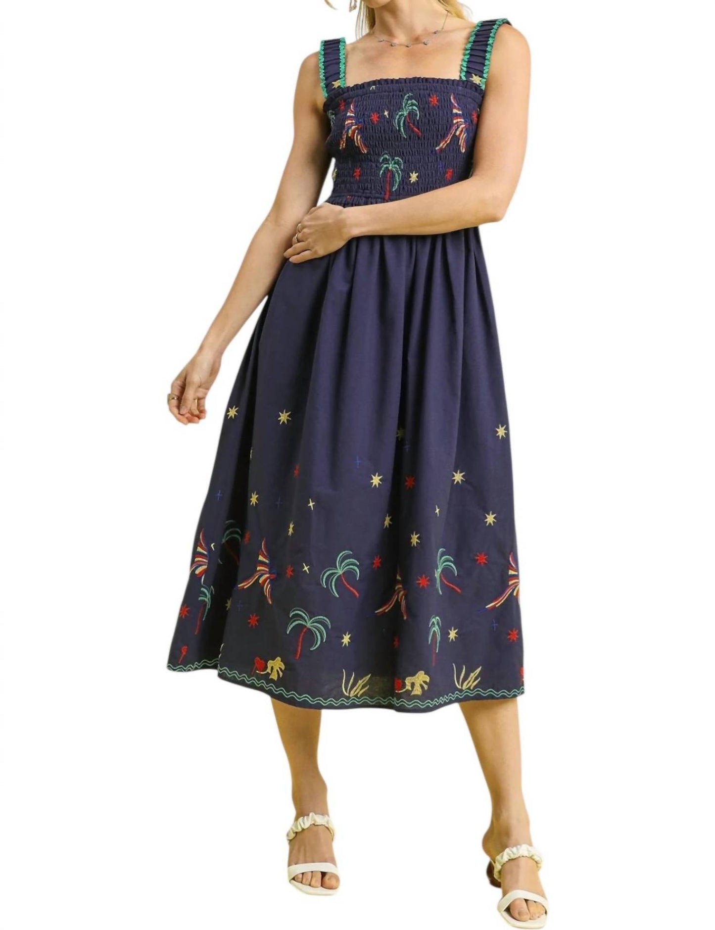 Umgee - Embroidered Smocked Midi Dress