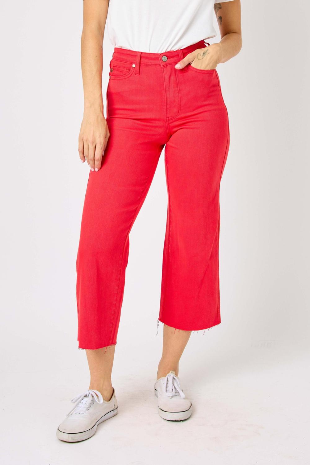 Judy Blue - High Waist Garment Dyed Tummy Control Crop Wide Leg Pants