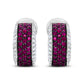 18K White Gold and Black Rhodium Plated 3/4 Cttw Round Diamonds and 1mm Round Red Ruby Huggie Hoop Earrings (F-G Color, VS1-VS2 Clarity)