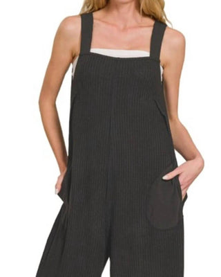 Zenana - Knit Waffle Wide Leg Overalls