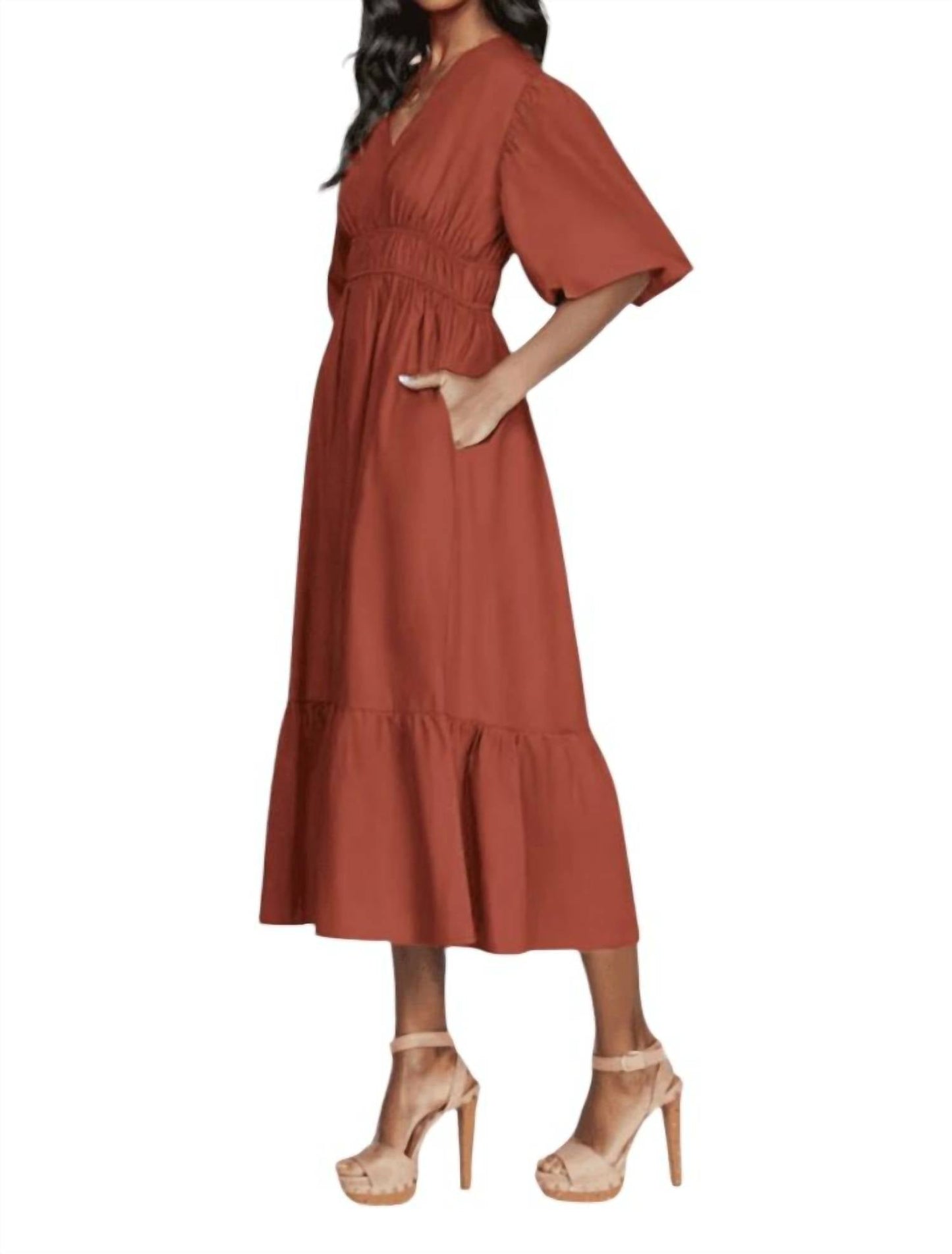 She + Sky - Aimee Bubble Sleeve Midi Dress