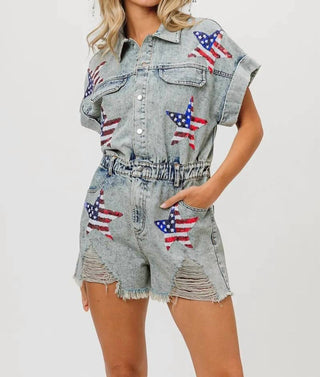Trendsi - BiBi American Flag Washed Romper