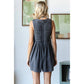 Veveret - Front Pleated V Neck Sleeveless Denim Romper