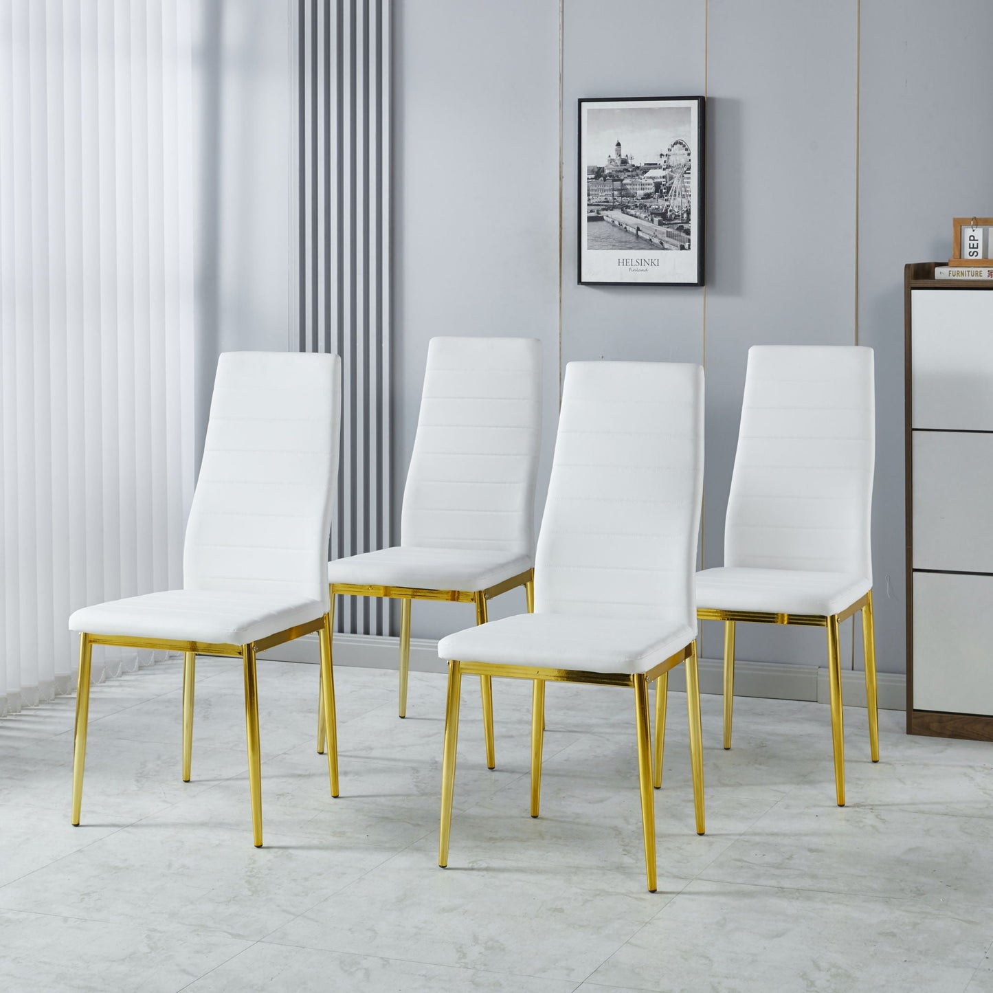 Dining Chair Set of 4 - Gold / White