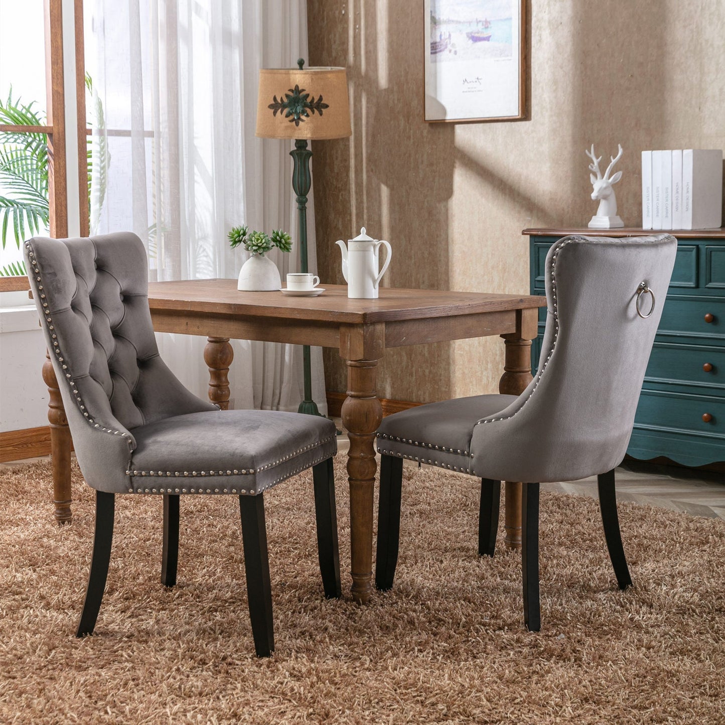 Nikki Collection Modern Velvet Upholstered Dining Chair Set