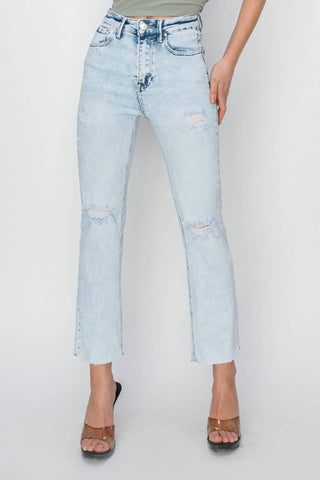 Risen - High Rise Knee Distressed Slim Straight Jean