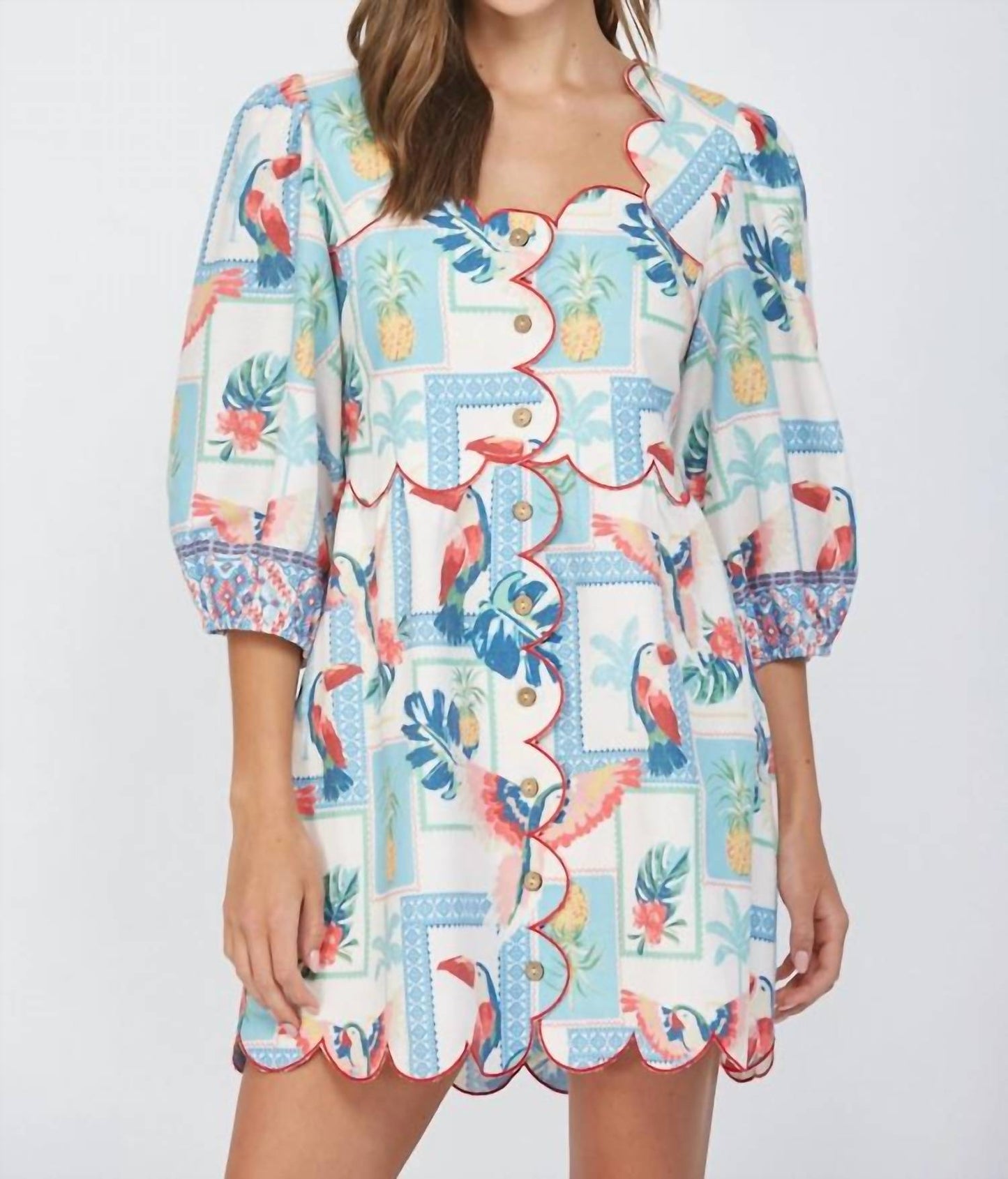 Fate - Tropical Print Scallop Mini Dress