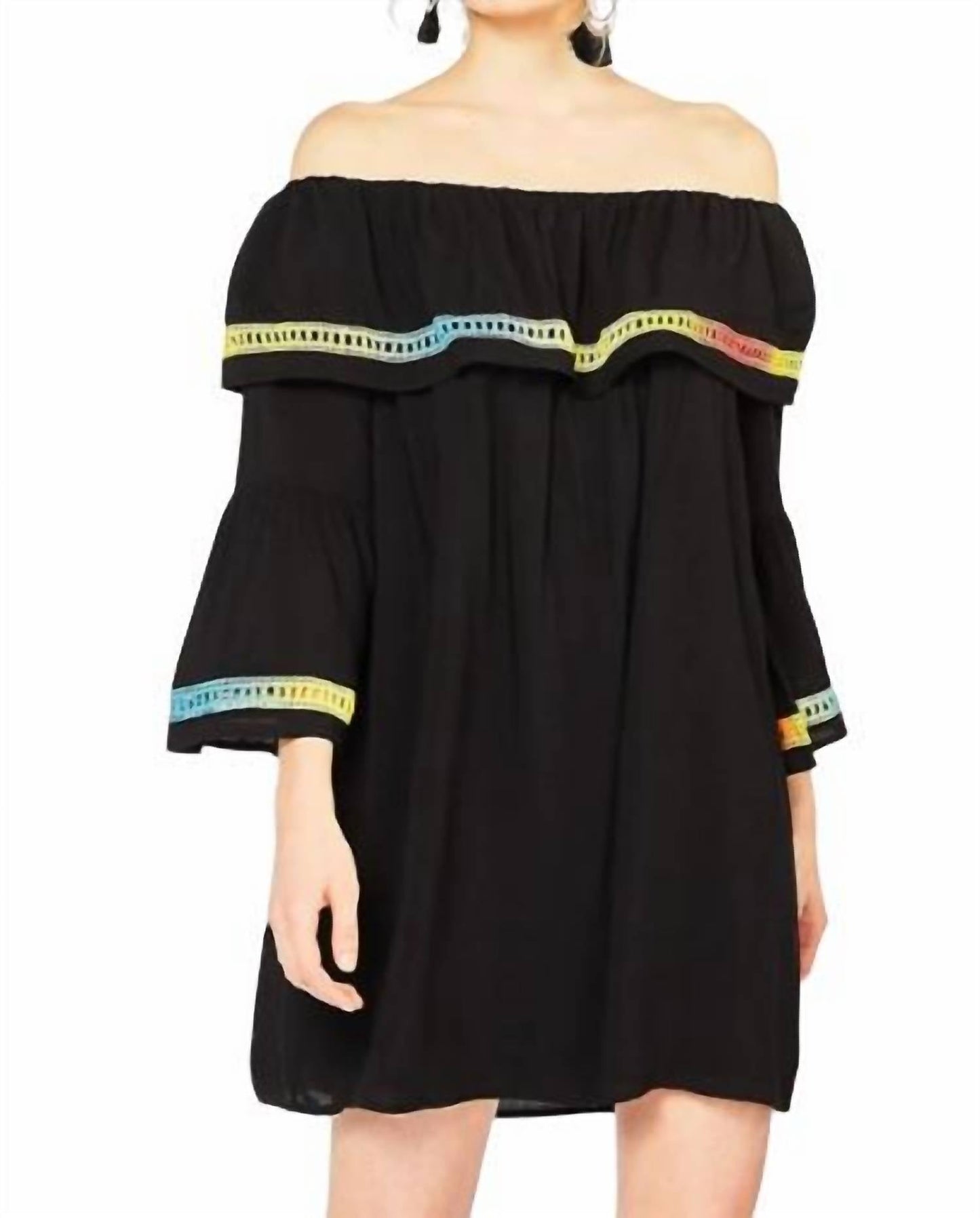 Entro - Off The Shoulder Bell Sleeve Dress