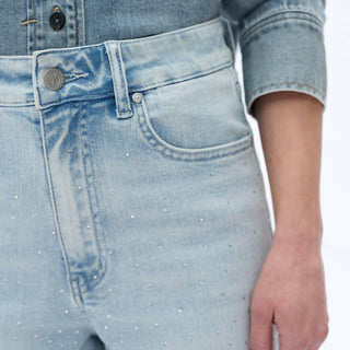 Bayeas - Rhinestone Patchwork Wide Leg Jeans