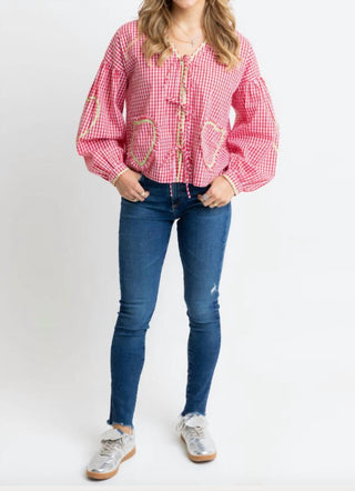 Karlie - Vintage Check Ric Rac Heart Tie Top