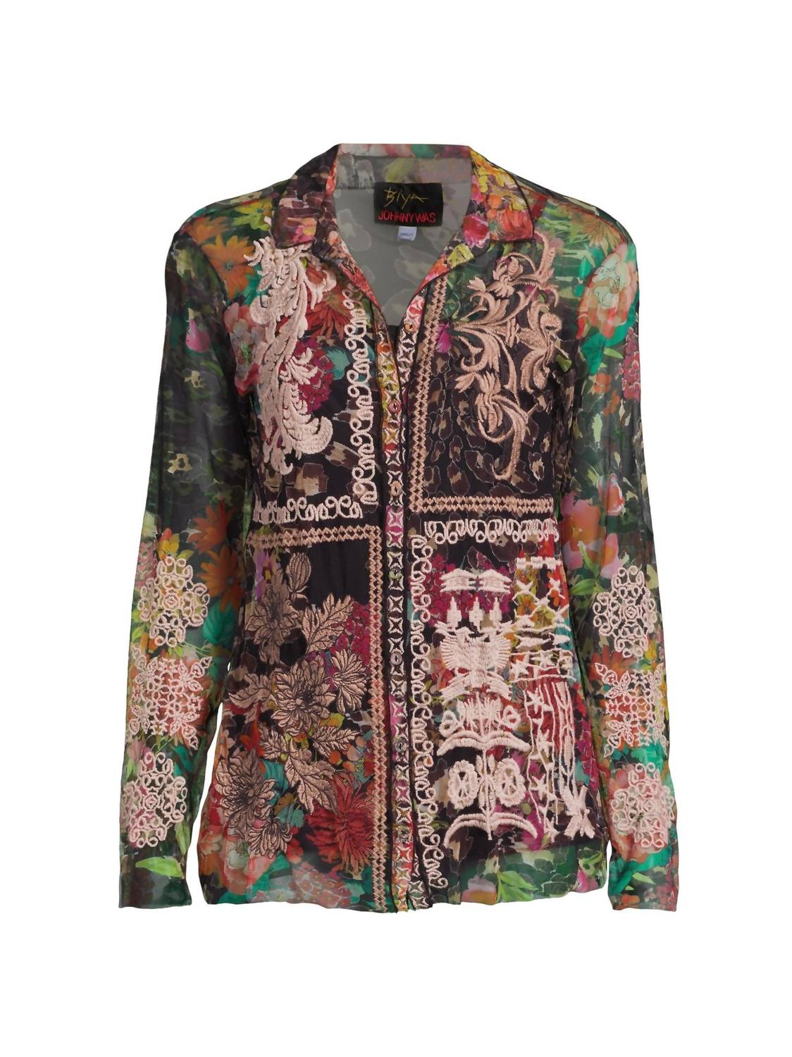 Johnny Was - Mazzy Embroidered Floral Button Front Blouse