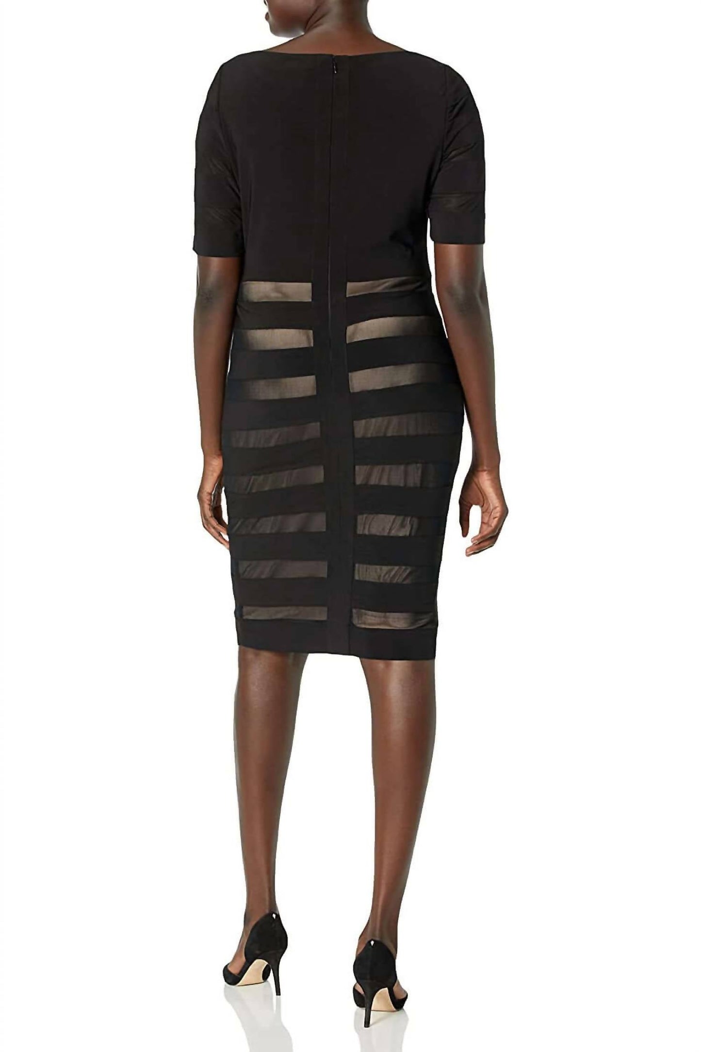 Adrianna Papell - Short Sleeve Jersey Mesh Dress