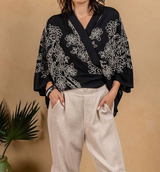 Paparazzi - Women's Embroidered Tie Front Blouse