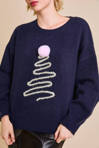 Le Lis - Round Neck Tree Applique Sweater