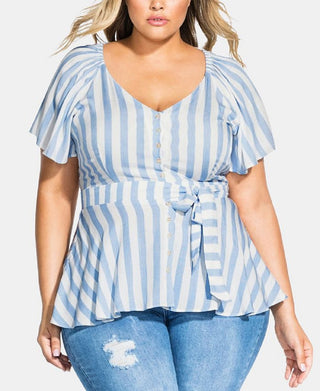 City Chic Women's Romantic Shoulder Top Blue Size 18W