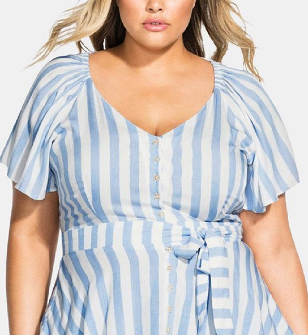 City Chic Women's Romantic Shoulder Top Blue Size 18W