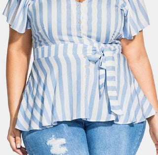 City Chic Women's Romantic Shoulder Top Blue Size 18W