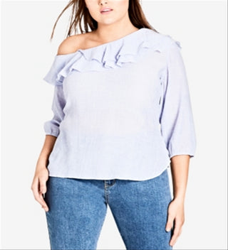 City Chic Women's Trendy Ruffled One Shoulder Top Pink Size 18W