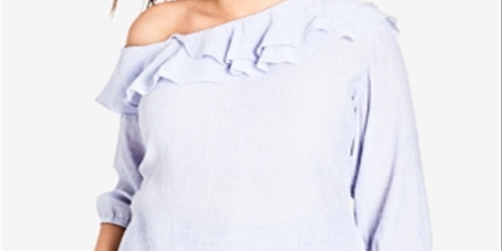 City Chic Women's Trendy Ruffled One Shoulder Top Pink Size 18W