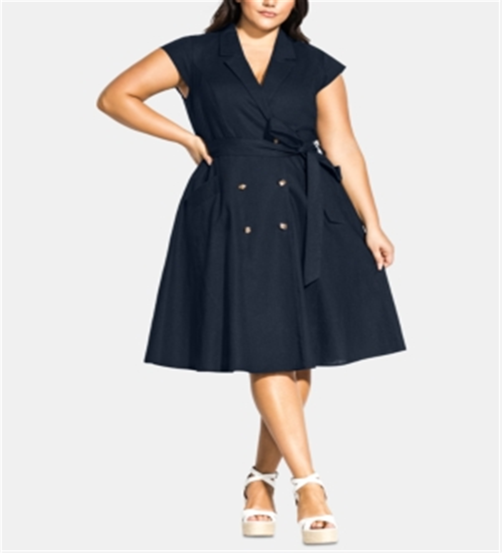 City Chic Women's Lafayette Belted Shirtdress Blue Size 24W