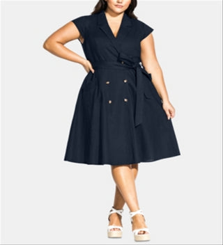 City Chic Women's Lafayette Belted Shirtdress Blue Size 24W