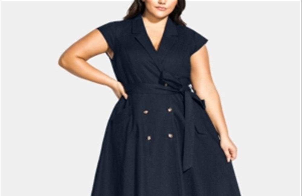 City Chic Women's Lafayette Belted Shirtdress Blue Size 24W