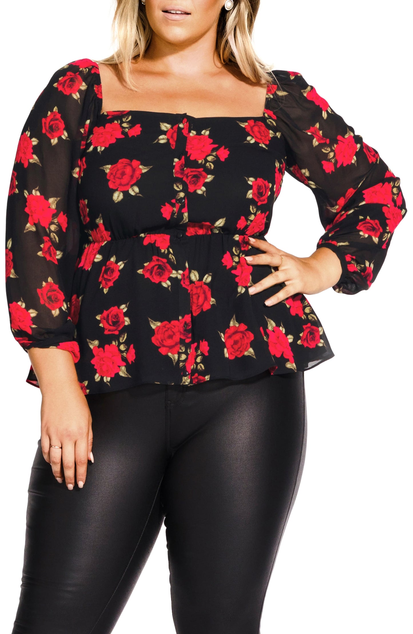 City Chic Women's Floral Passion Top Black Size 20W