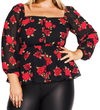 City Chic Women's Floral Passion Top Black Size 20W