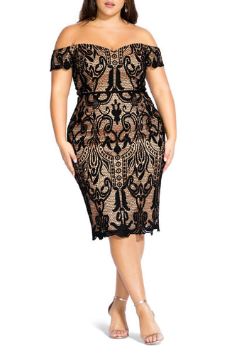 City Chic Women's Lace Off The Shoulder Cocktail Dress Black Size 20W