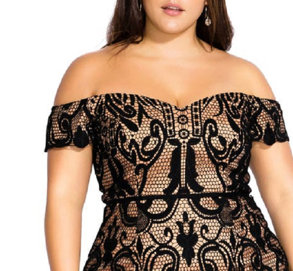 City Chic Women's Lace Off The Shoulder Cocktail Dress Black Size 20W