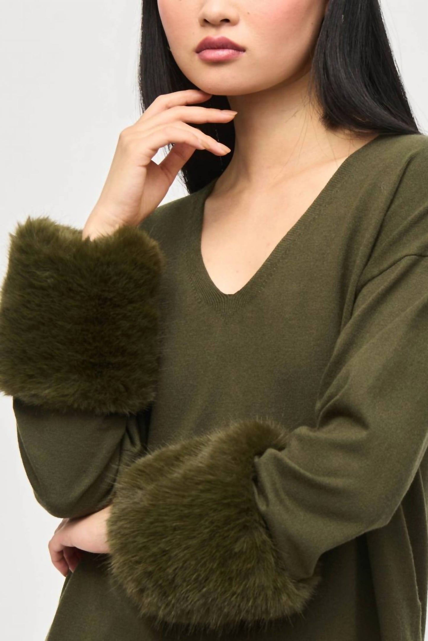 Joseph Ribkoff - Faux Fur V-neck Tunic
