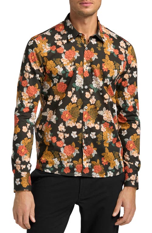 Good Man Brand Mens On Point Stretch Button Up Shirt - Black Tuscan Floral
